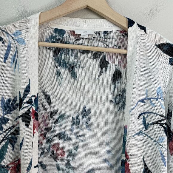 J  Jill Womens Large Floral Open Cardigan Sweater Duster Linen Blend Mid Length - Picture 7 of 9